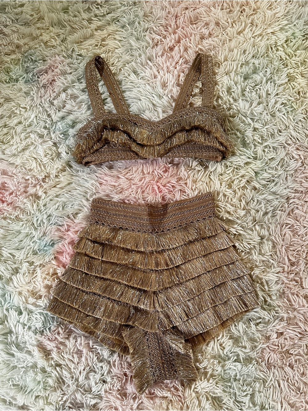 PatBo Metallic Fringe Shorts in Gold Size 4 - Picture 2 of 12